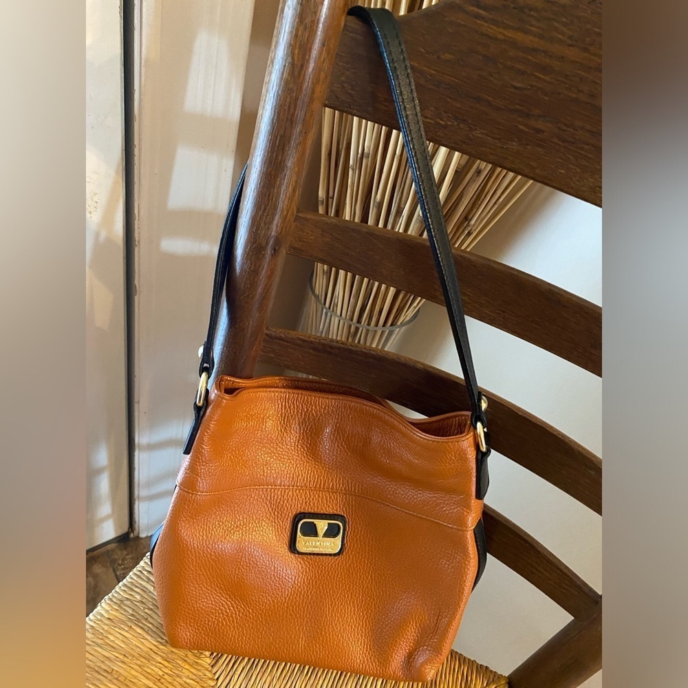 Valentina Tradizione Italiana Brown Leather Shoulder Bag Made in Italy Two-Tone